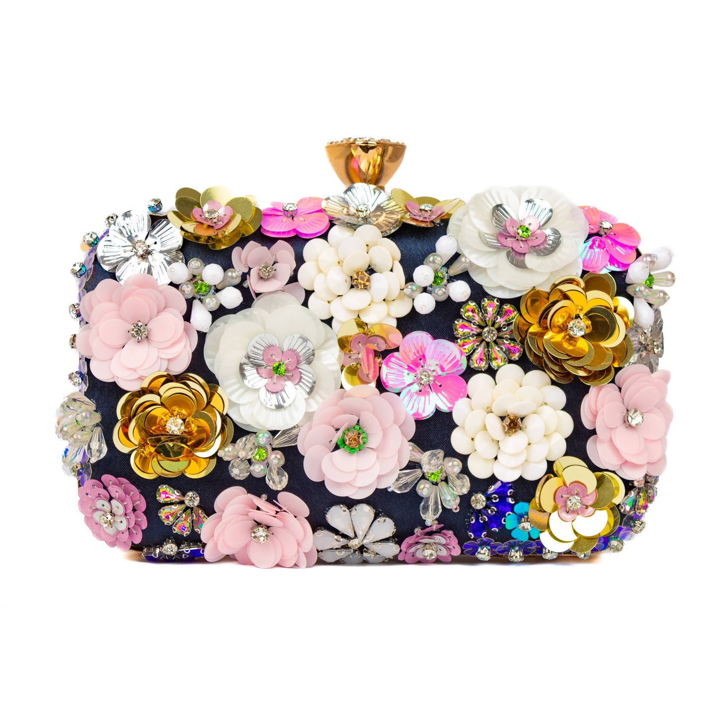 PEACH ACCESSORIES - K020 Floral Embellished Clutch Bag: Navy