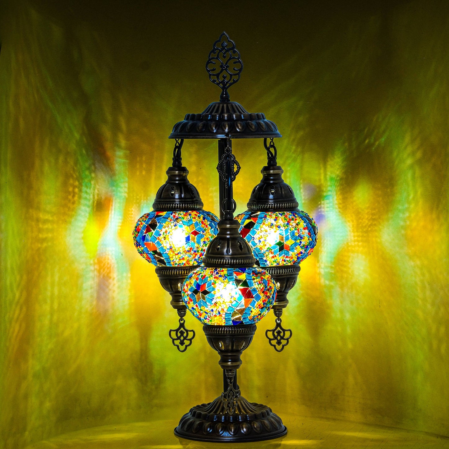Mozaist LLC - 3-Globe Turkish Mosaic Table Lamp (Rainbow)