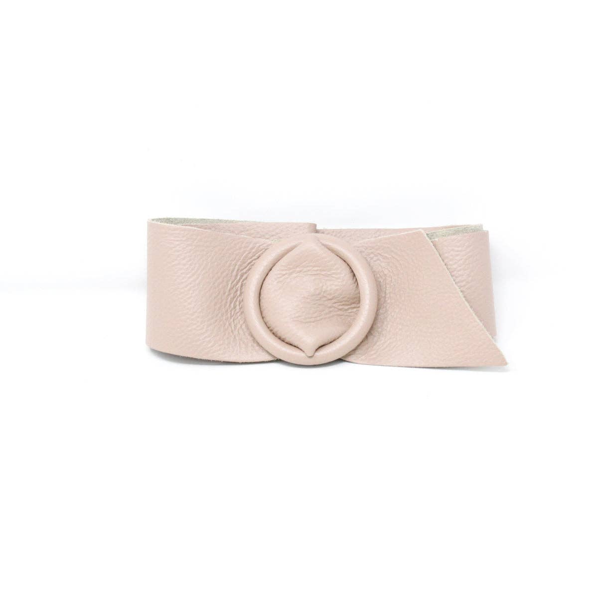 German Fuentes Handbags - CINT-06 CIRCULAR BUCKLE LEATHER BELT: Taupe