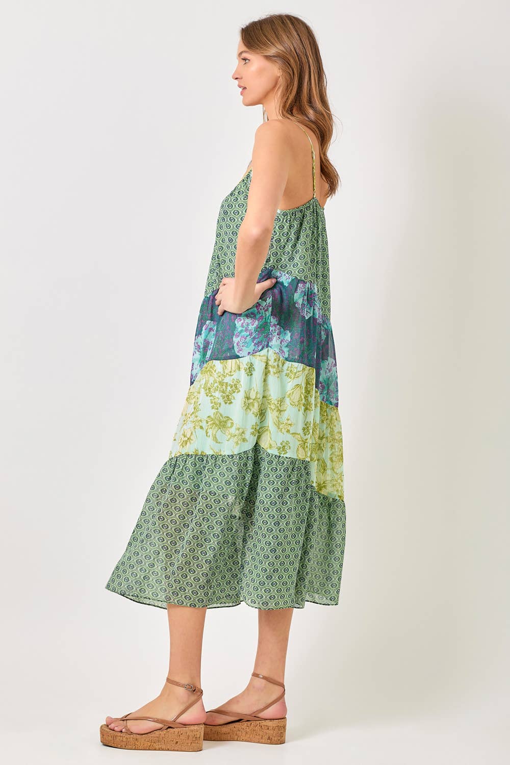 Mystree - 60071 Print Mixed Maxi Dress: Lavender Mix / Large