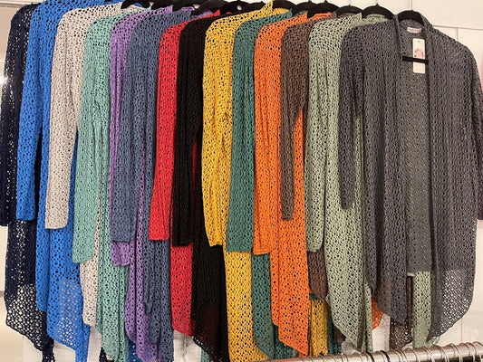 Dance in Paris - Mid Length soft and stretchy laser cut cardigan: S/M / Aqua