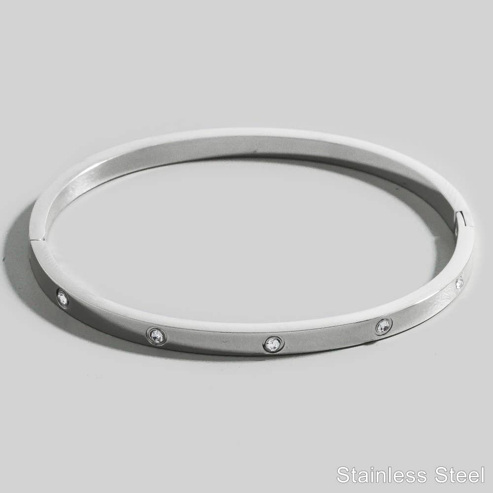 The Looks by Fame Accessories - Stainless Steel Cz Studded Gold Plated Bangle Bracelet: G