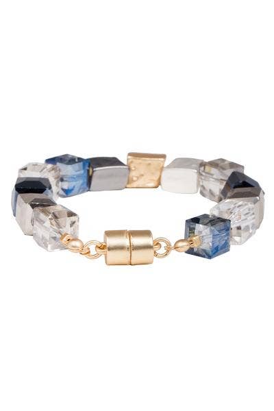 SAACHI - Faceted Bead Stone Bracelet With Magnetic Clasp: Navy