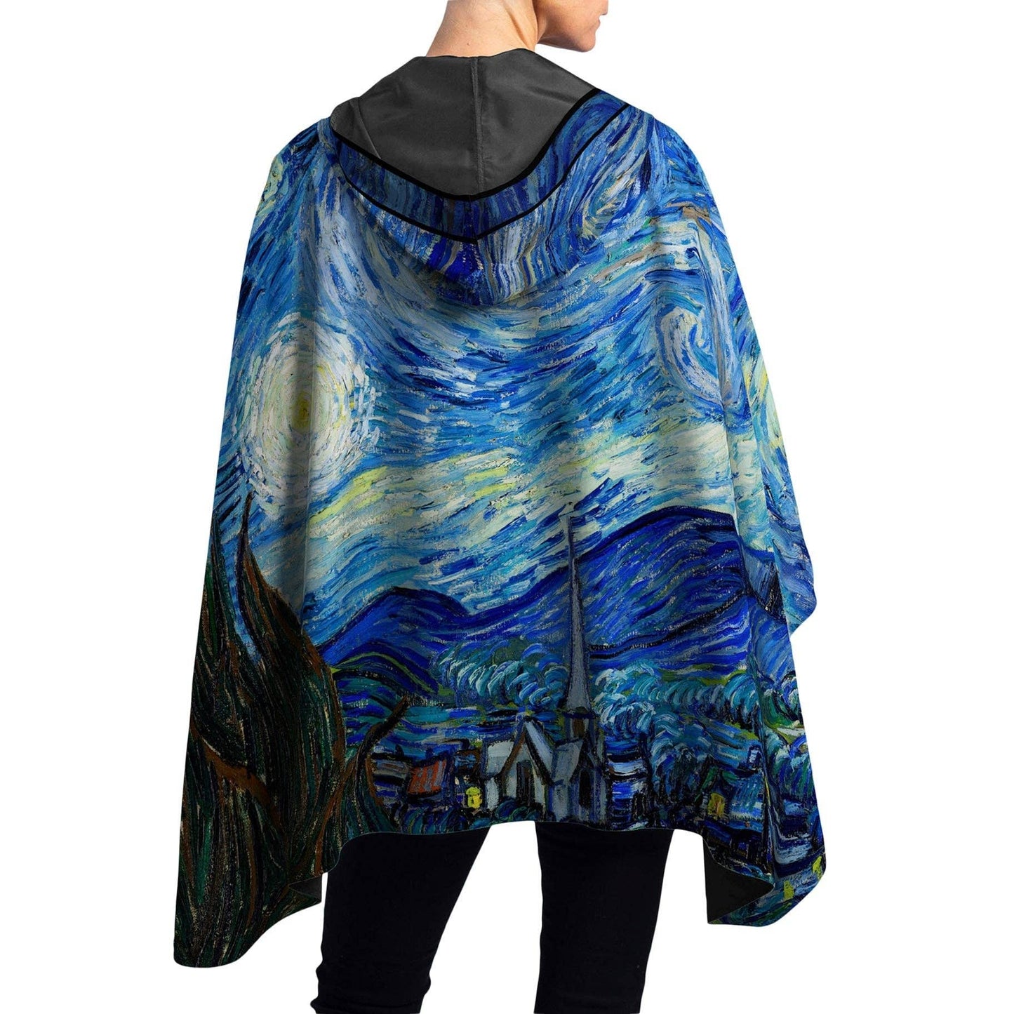RainCaper - Van Gogh Starry Night Reversible Rain Cape – Lightweight Hooded Wrap for Women