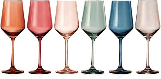 The Wine Savant /  Khen Glassware - Colored Wine Glasses Pastel Large 6 Set Colors Crystal Glass