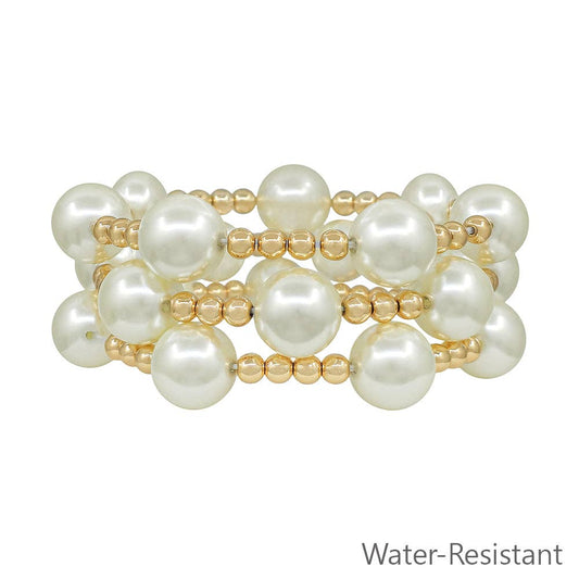 What's Hot - Set of 3 Pearl 14MM Ball and 5MM Beaded Stretch Bracelets