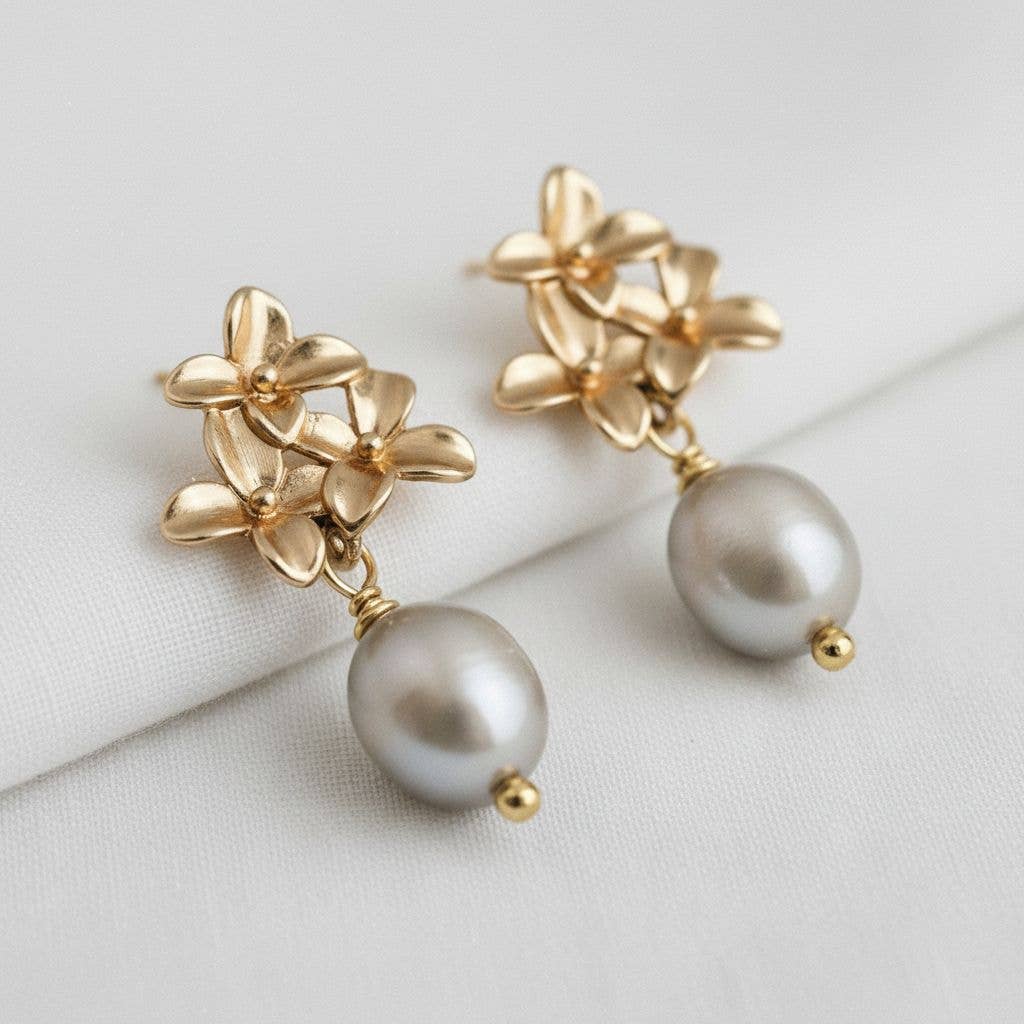 Ellemadera - Baroque-Inspired Floral Pearl Drop Earrings