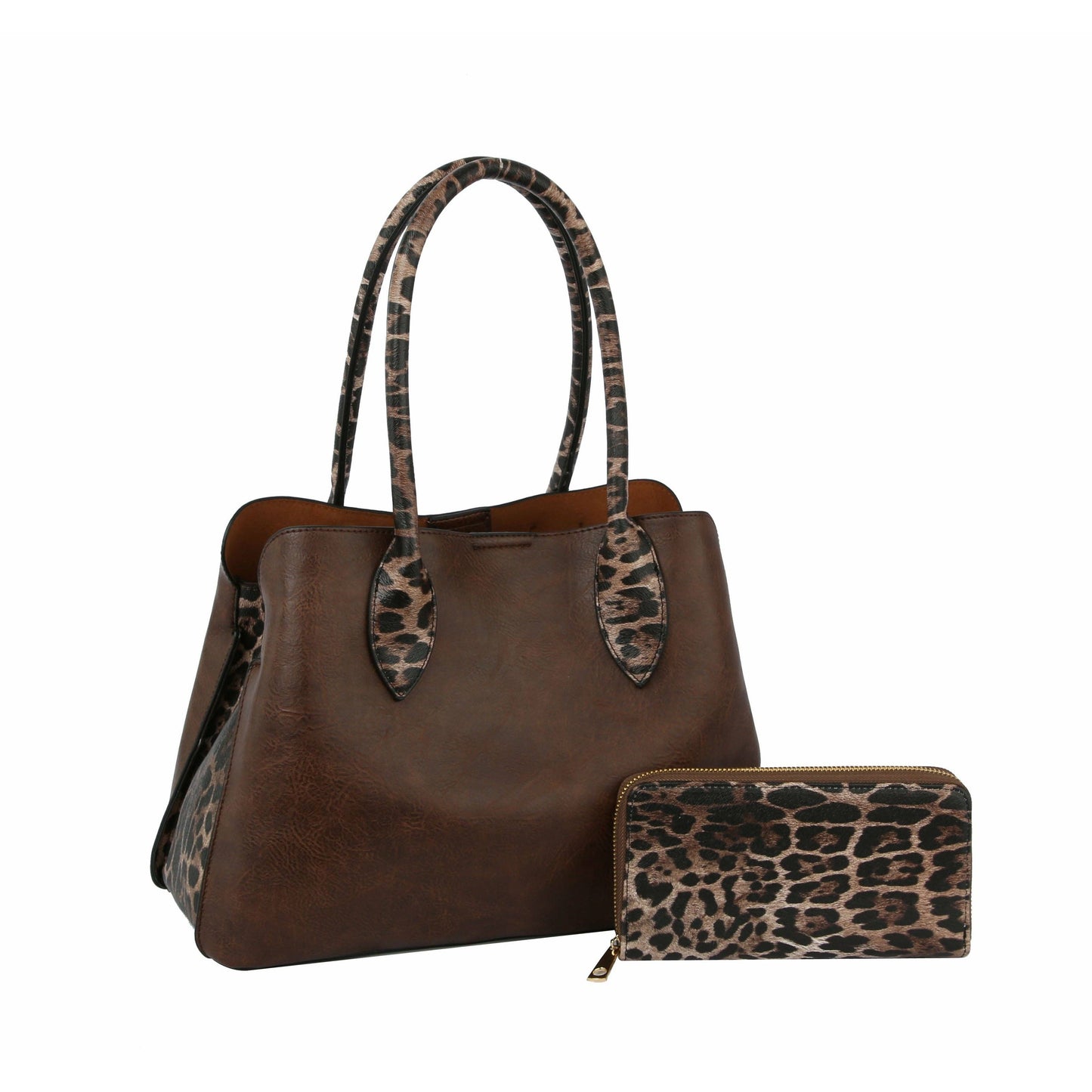 Handbag Factory Corp - HF Leopard Accented Hand Tote Set  HGV-0092W: Tan