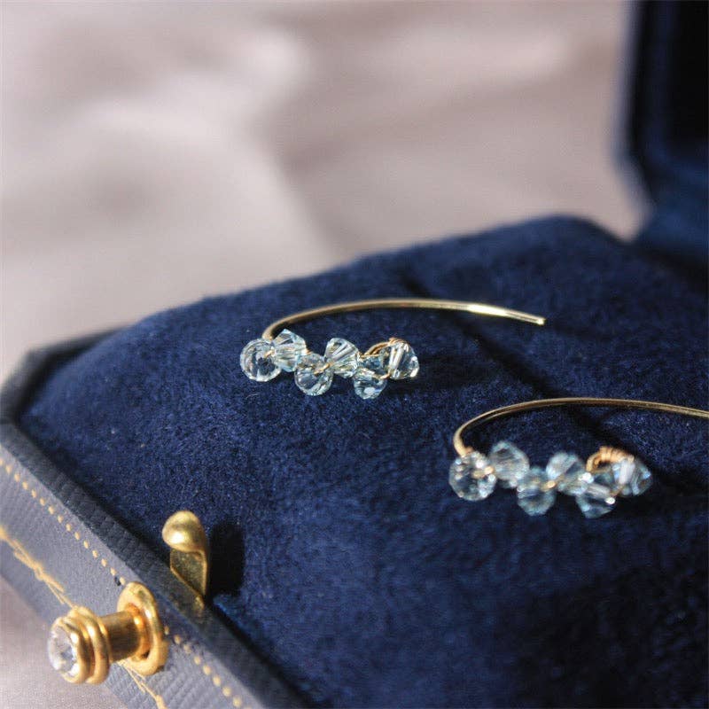 Haengseongworkshop - 18K Gold Plated 3-4mm Light Blue Glass Crystal Beads Earrings