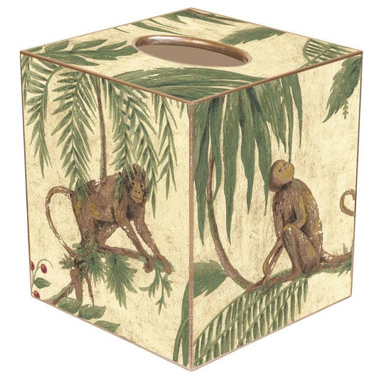 Marye-Kelley - Monkey & Palms on Ivory Tissue Box Cover: Paper Mache