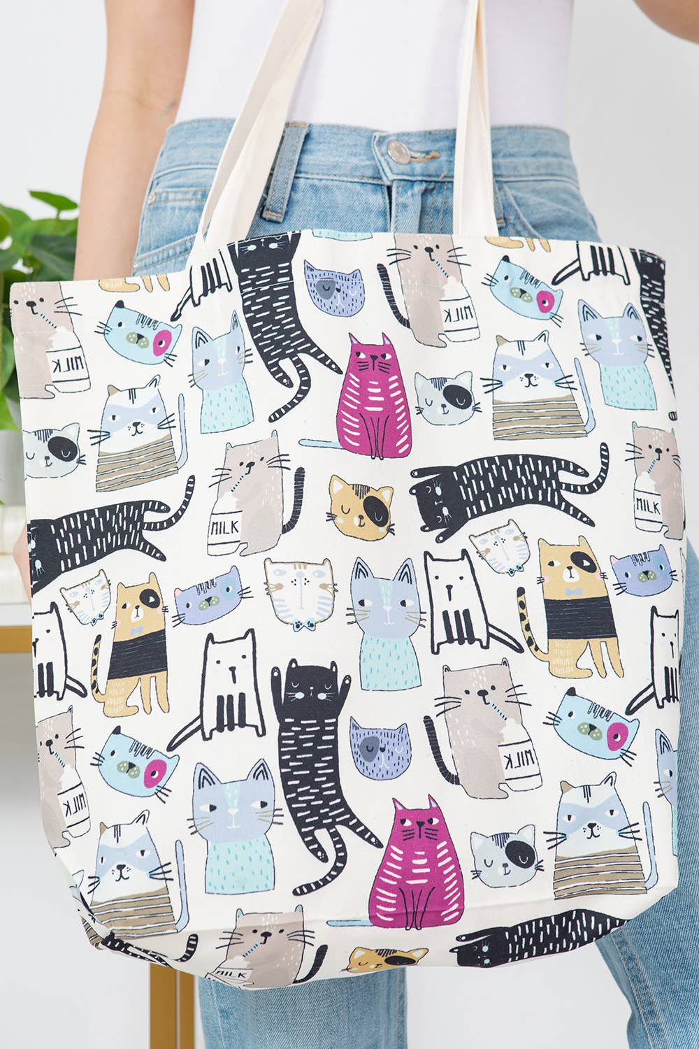 LA Soul - Colorful Fun Cat Print Canvas Tore bag