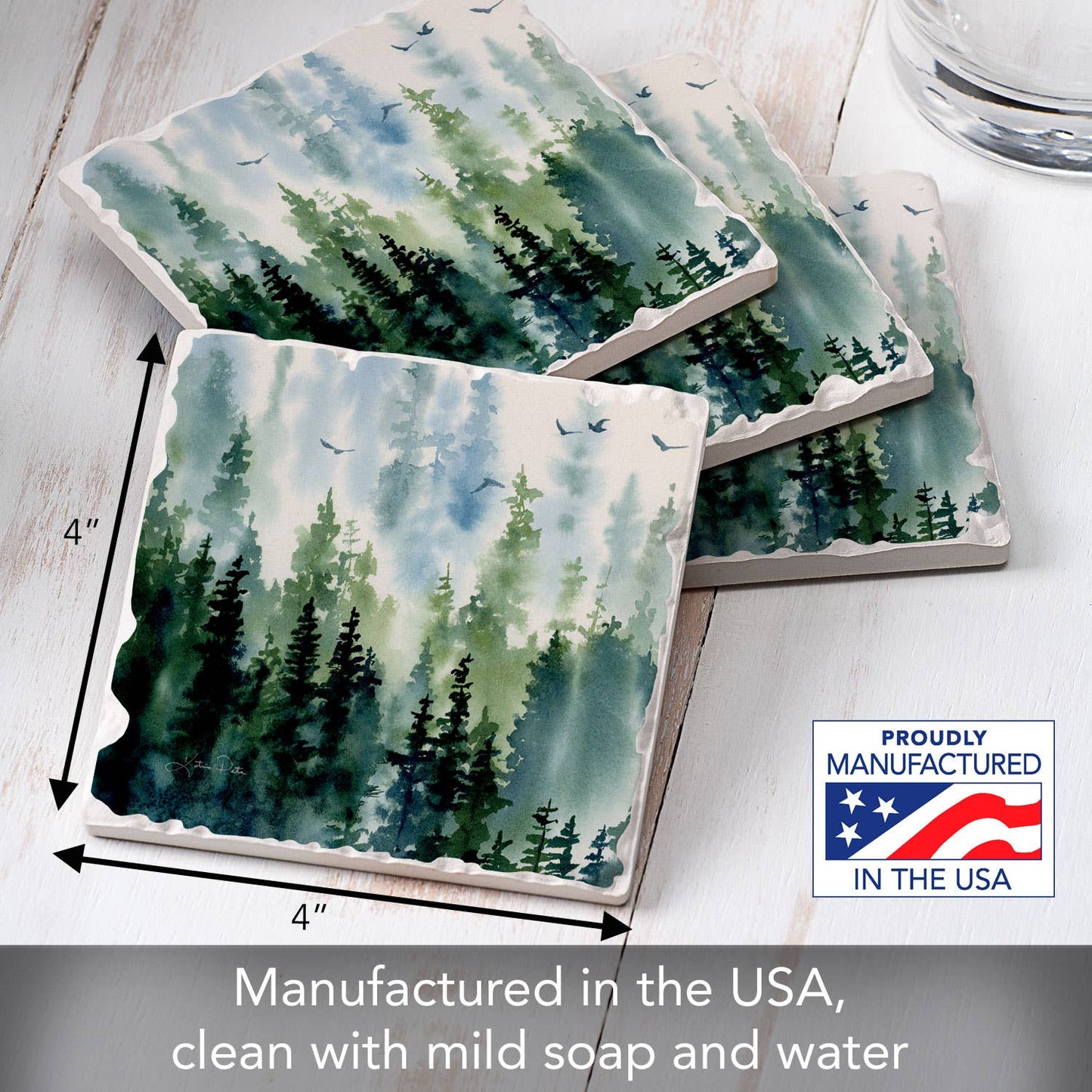CounterArt/Highland Home/Thirstystone - "Treeline" 4 Pack Tumbled Tile Coasters