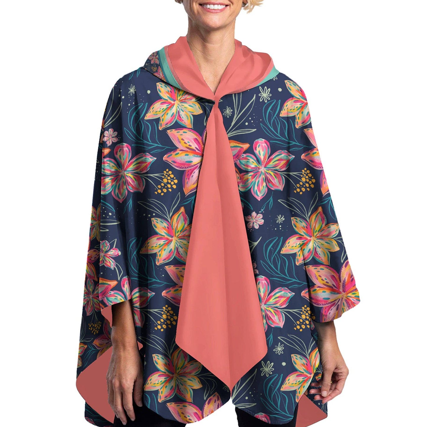 RainCaper - EttaVee Bold Flowers Womens Rain Cape - Rainproof Breathable Rain Poncho for Women