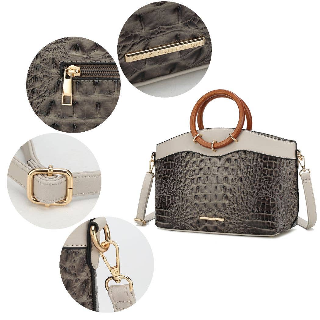 MKF Collection - Phoebe Faux Crocodile-Embossed Tote with Wristlet Wallet Bag: Cognac