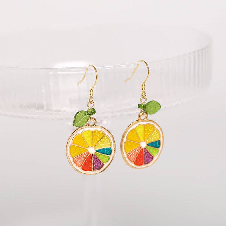 Haengseongworkshop - 18K Gold Plated S925 Dangle Lemon Fruit Enamel Charm Earrings