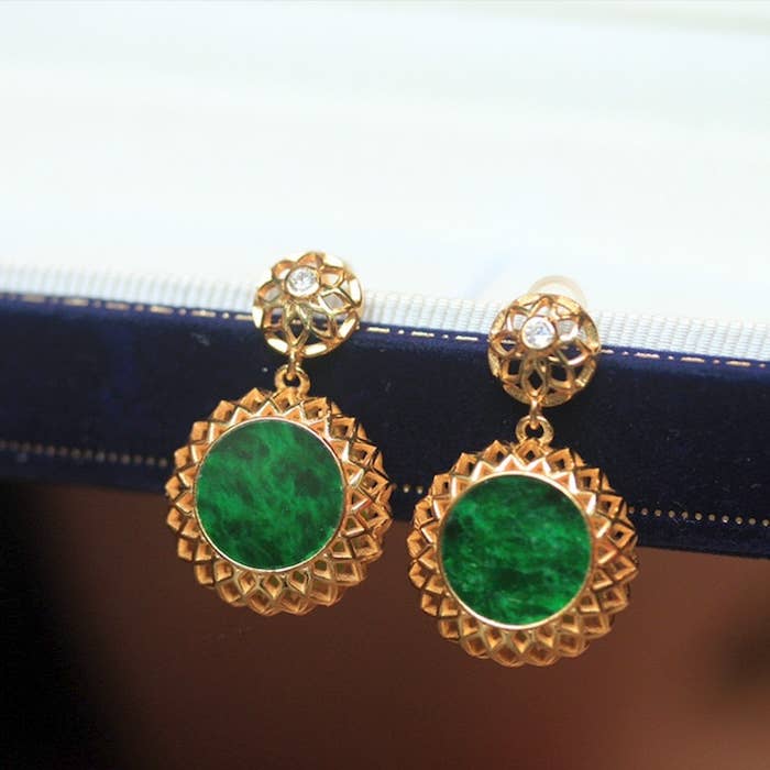 Cici’De Jewelry Amsterdam - Royal Jade Flower Framed Earrings
