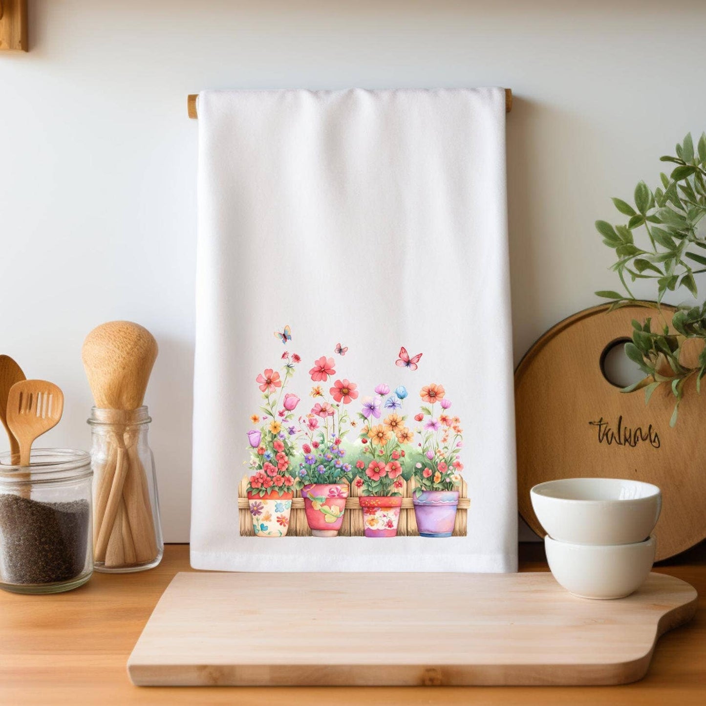 Fernville Creations - Floral Pastel Kitchen Tea Towel, Durable Hand Towel, Gift