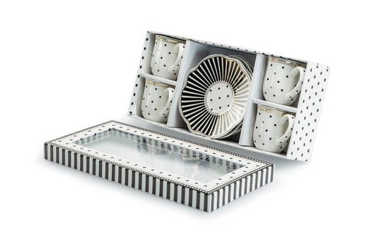 Grace Teaware - Black Josephine Stripes Dots 2oz Demitasse Cups and Saucers