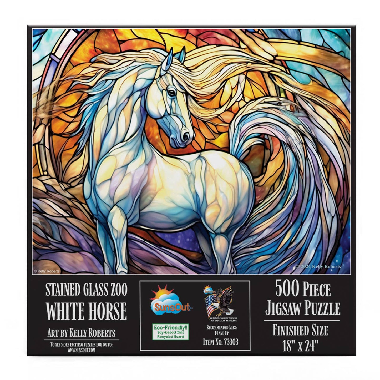 SunsOut - 0692 Stained Glass Zoo - White Horse 500 pc Puzzle
