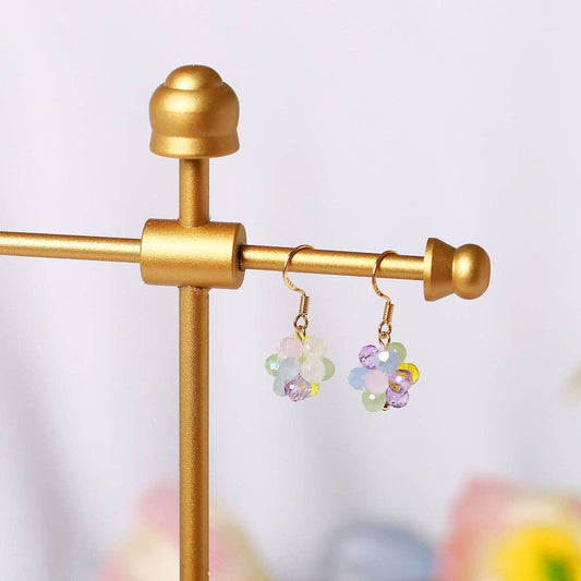 Haengseongworkshop - 18K Gold Plated S925 3mm Colorful Crystal Beads Wire Wrapping Earrings Dangle