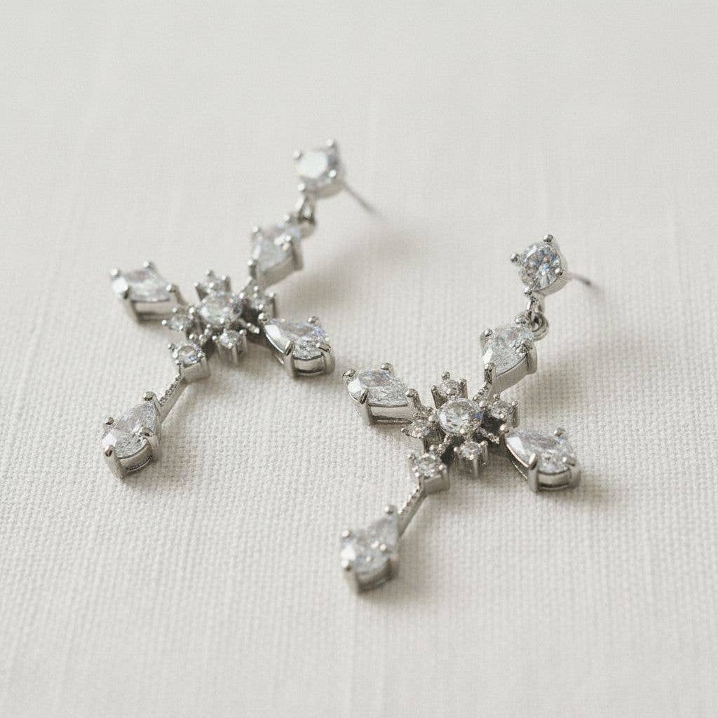 Ellemadera - Vintage Cross Design Gemstone Drop Earrings