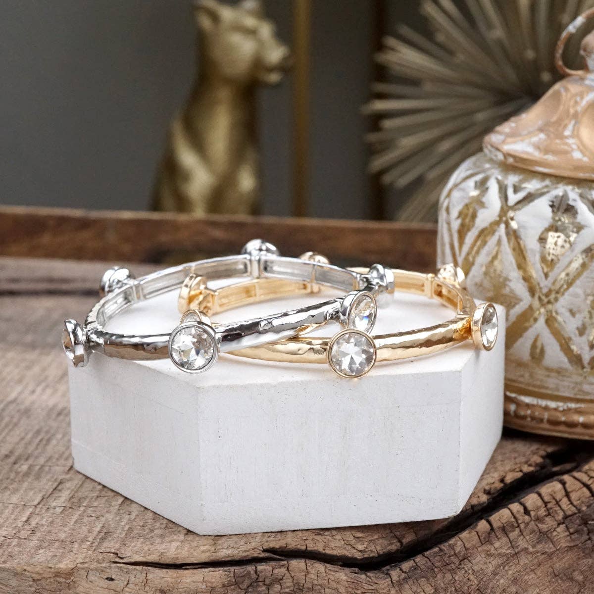 PennyLine inc - Sparkly clear crystals bangle in Gold Or Silver Tone: Silver Tone