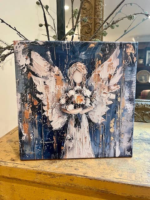 Rustic Nester - Angel canvas art print, Memorial gift, Remembrance art, : 14x14