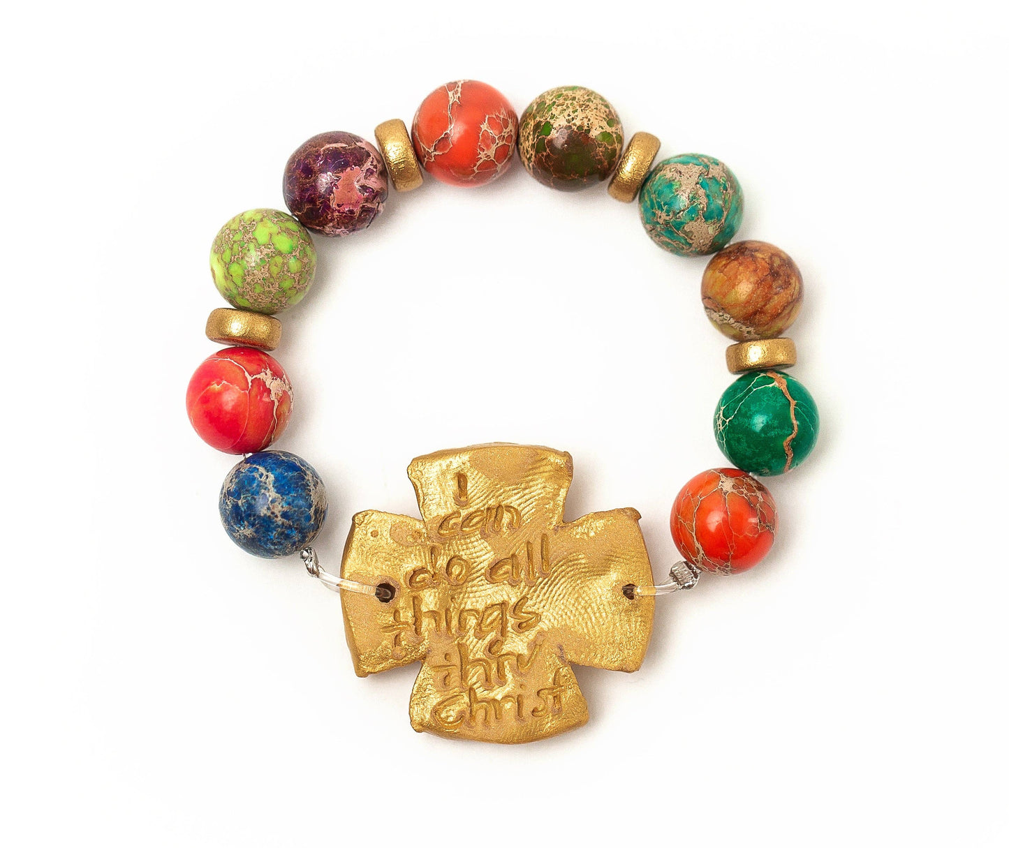 Hidden Truth Jewelry - Multicolored Sea Jasper with Rachel Cross Bracelet