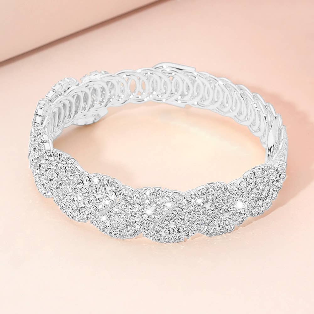 Sensibling Corp. - Rhinestone Paved Twisted Adjustable Evening Bracelet: AB,Gold