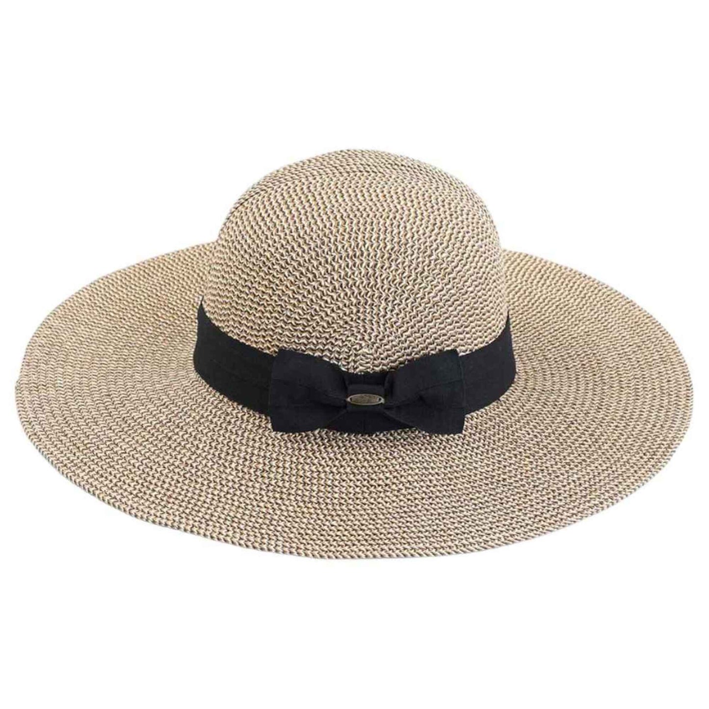 MiMi Wholesale - ST3954 Foldable Straw Sun Hat With Detachable Bow: Black Heather