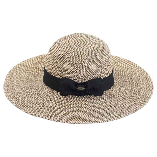 MiMi Wholesale - ST3954 Foldable Straw Sun Hat With Detachable Bow: Brown Heather