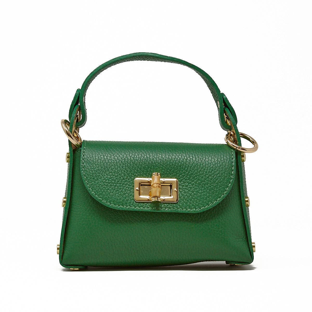 German Fuentes Handbags - GF1075 GENUINE ITALIAN LEATHER  BAMBOO CLASP, CROSSBODY BAG: PEWTER