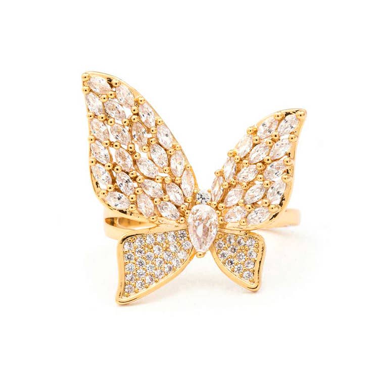 Artini Accessories - Cubic Zirconia Iconic Butterfly Ring: Silver/Clear