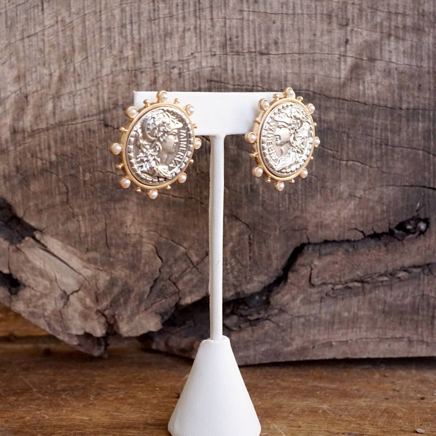 PennyLine inc - Boho Coin Statement Stud Earrings – Gold and Silver Tone