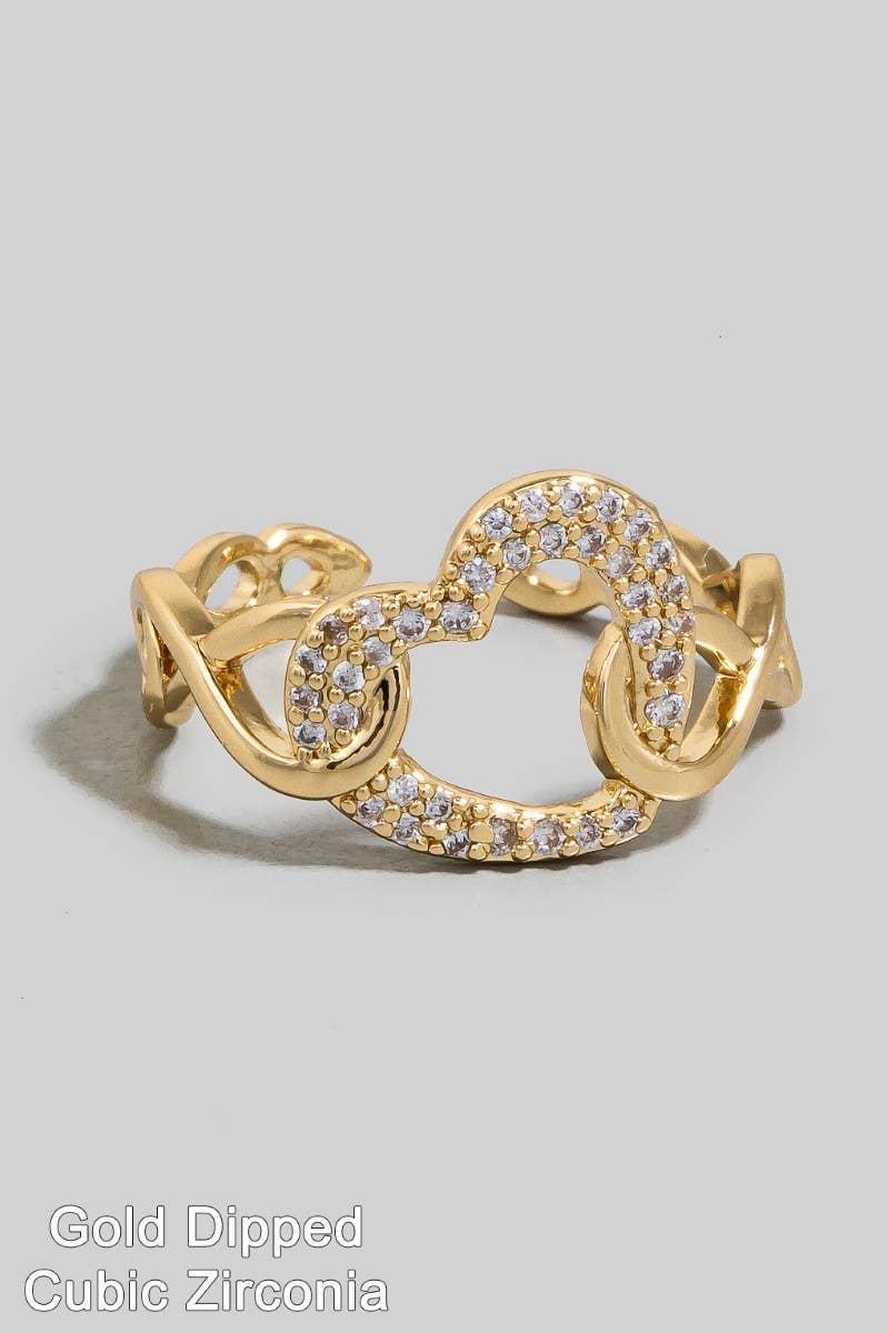The Looks by Fame Accessories - Gold Dipped Cz Heart Solid Chain Open Band Ring: G