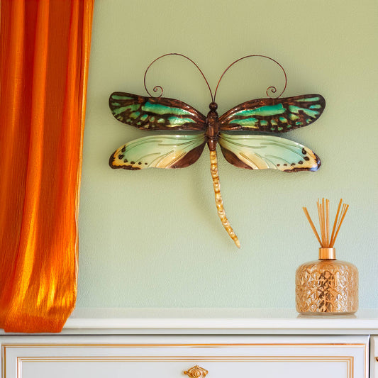 Eangee Home Design - Dragonfly Wall Decor Aqua And Gold, w/ Capiz, Outdoor Safe