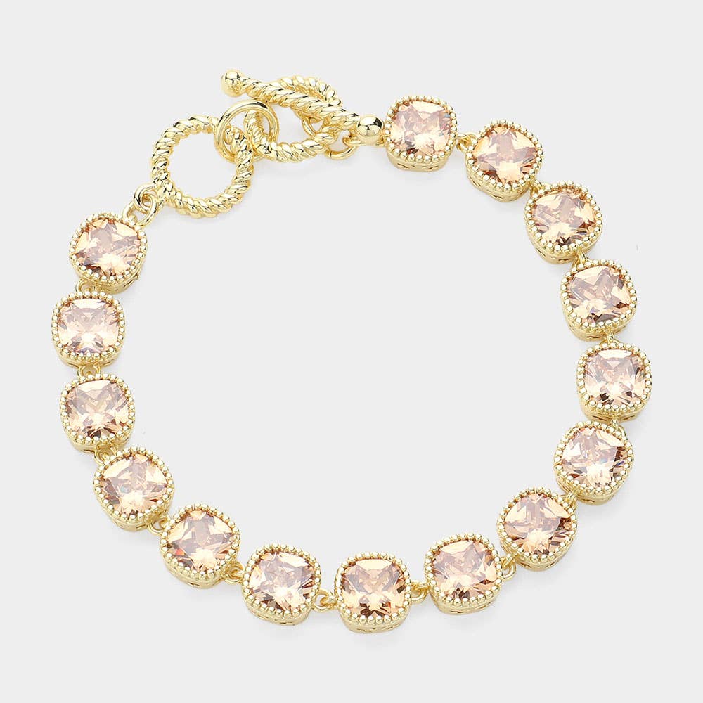 Sensibling Corp. - 14K Gold Plated Square CZ Stone Link Evening Toggle Bracelet: GOLD CLEAR