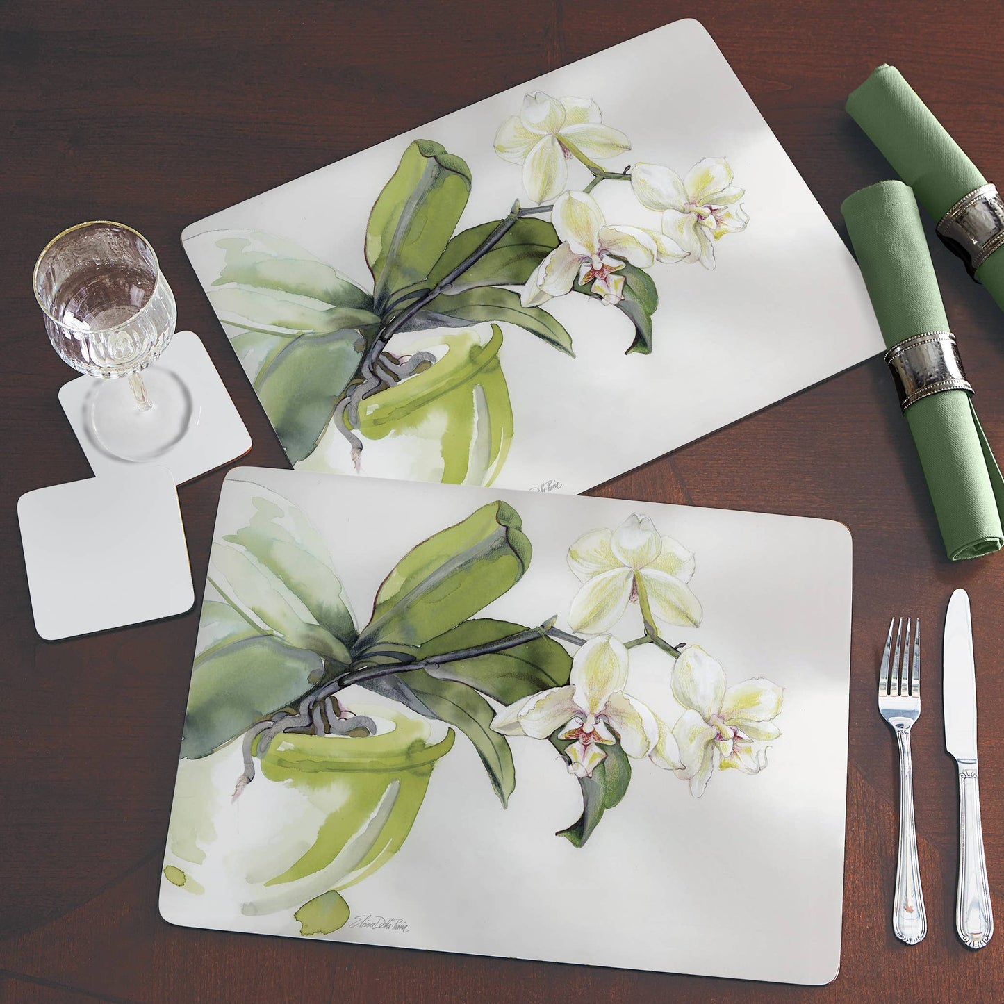 CounterArt/Highland Home/Thirstystone/CoasterStone - Cala Home White Orchid Decorative Hardboard Placemat