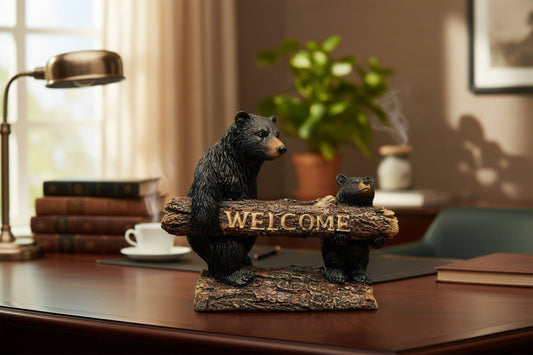 De Leon Collections - Black Bear Family Welcome Sign Lawn Garden Figurine