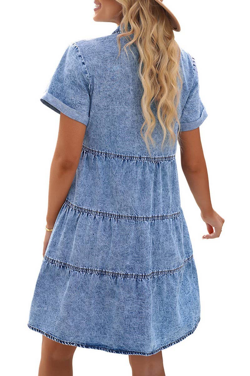NINEXIS - CWDSD5998_DENIM CASUAL SHORT-SLEEVED MIDI DRESS: DARKBLUE / (L) 1
