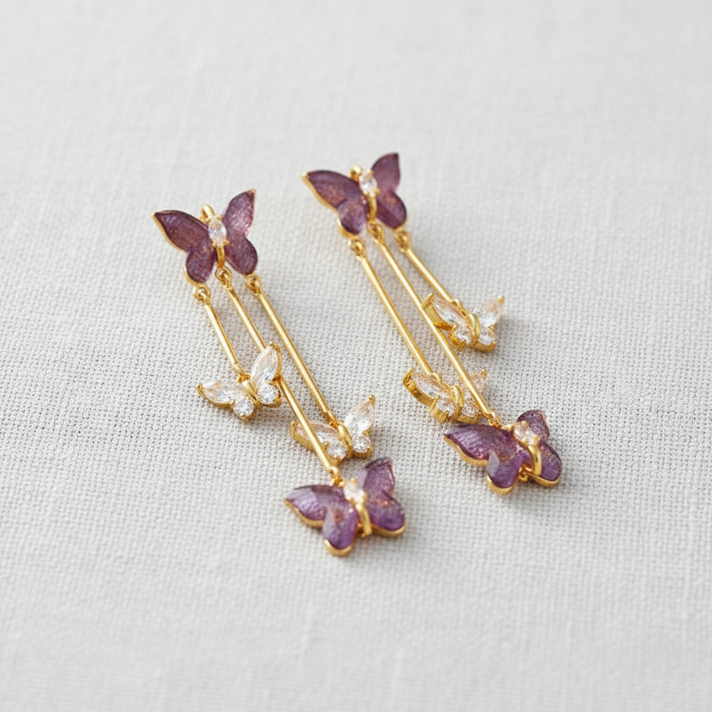 camilla dovey - Purple Crystal Butterfly Tassel Earrings