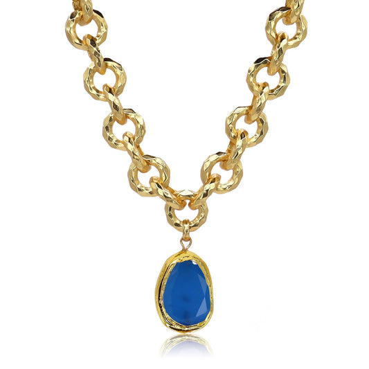 KARINE SULTAN - Vivid Gem & Luxurious Link Necklace: Cobalt Blue