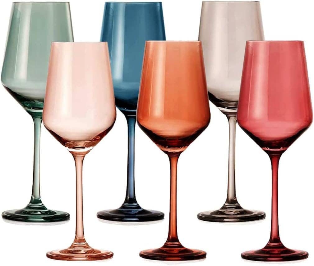 The Wine Savant /  Khen Glassware - Colored Wine Glasses Pastel Large 6 Set Colors Crystal Glass