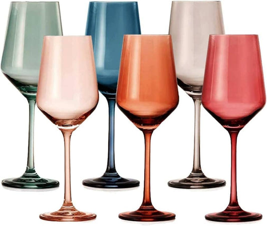 The Wine Savant /  Khen Glassware - Colored Wine Glasses Pastel Large 6 Set Colors Crystal Glass