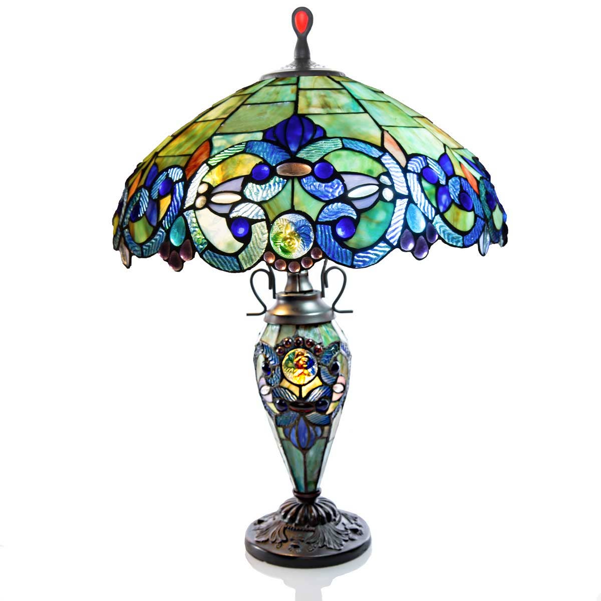 River of Goods - 26"H Mila Blue Stained Glass Double Lit Table Lamp