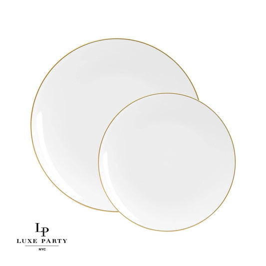 Luxe Party - Round White • Gold Plastic  Plates | 10 Pack: 10.25" Dinner Plates