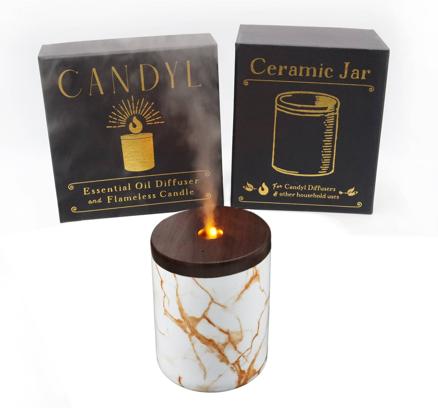 Candyl - Candyl Candle Diffuser with Rechargeable Battery: Black Jar, Light Wood Top