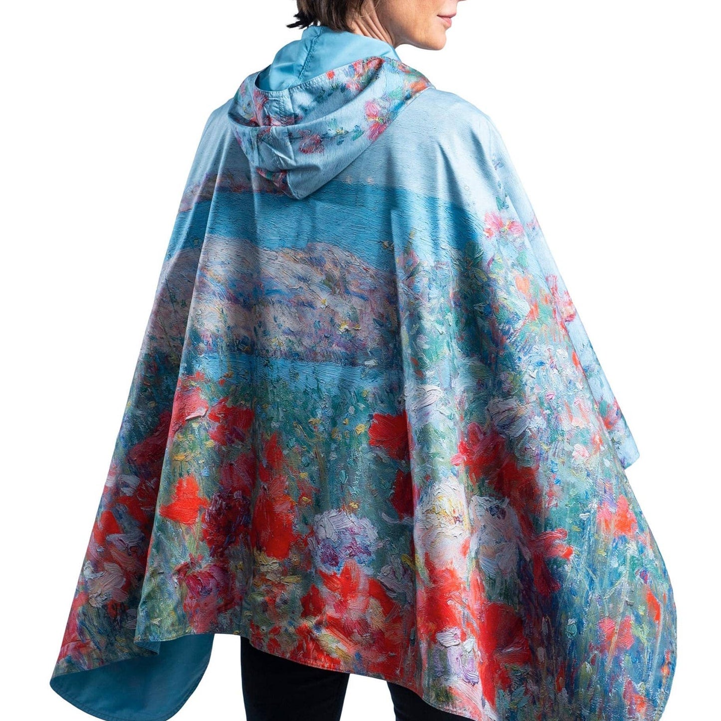 RainCaper - Hassam "Celia's Garden" Reversible Rain Cape Poncho – Lightweight Hooded Wrap for Women