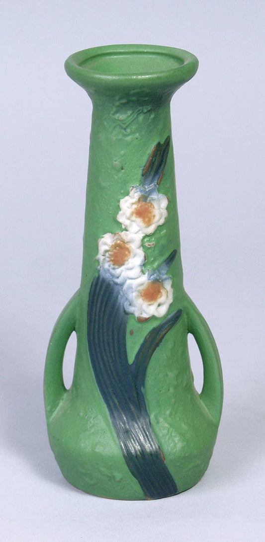 AA Importing - Roseville-Style, Primrose Vase in Blue, Brown & Green, 7": Green