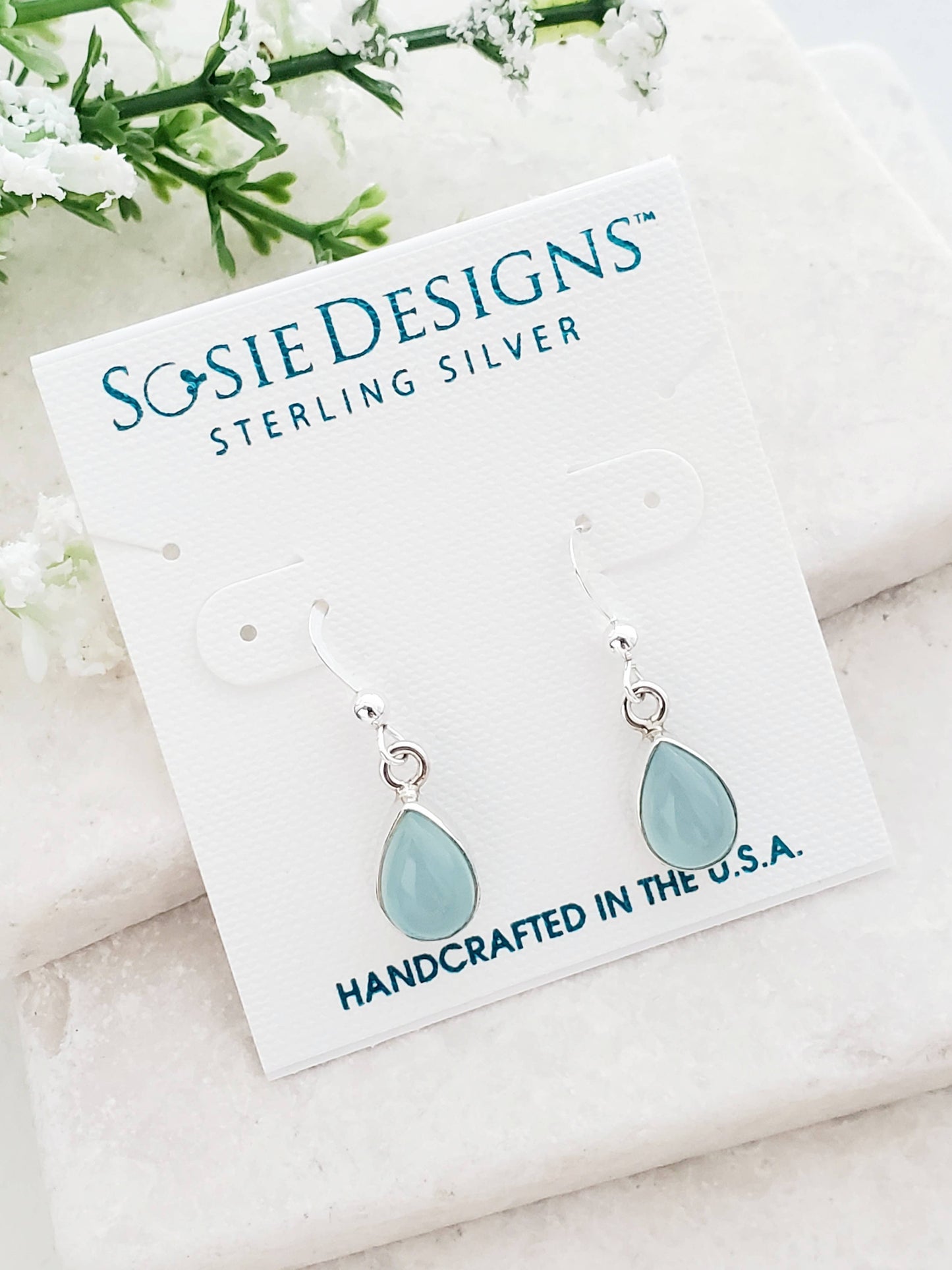 Sosie Designs - Sterling Silver Bezeled Teardrop Earring - Aqua Chalcedony